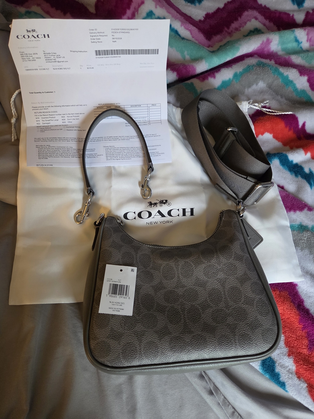 Coach Small Shoulder Bag in Grey Signature Canvas